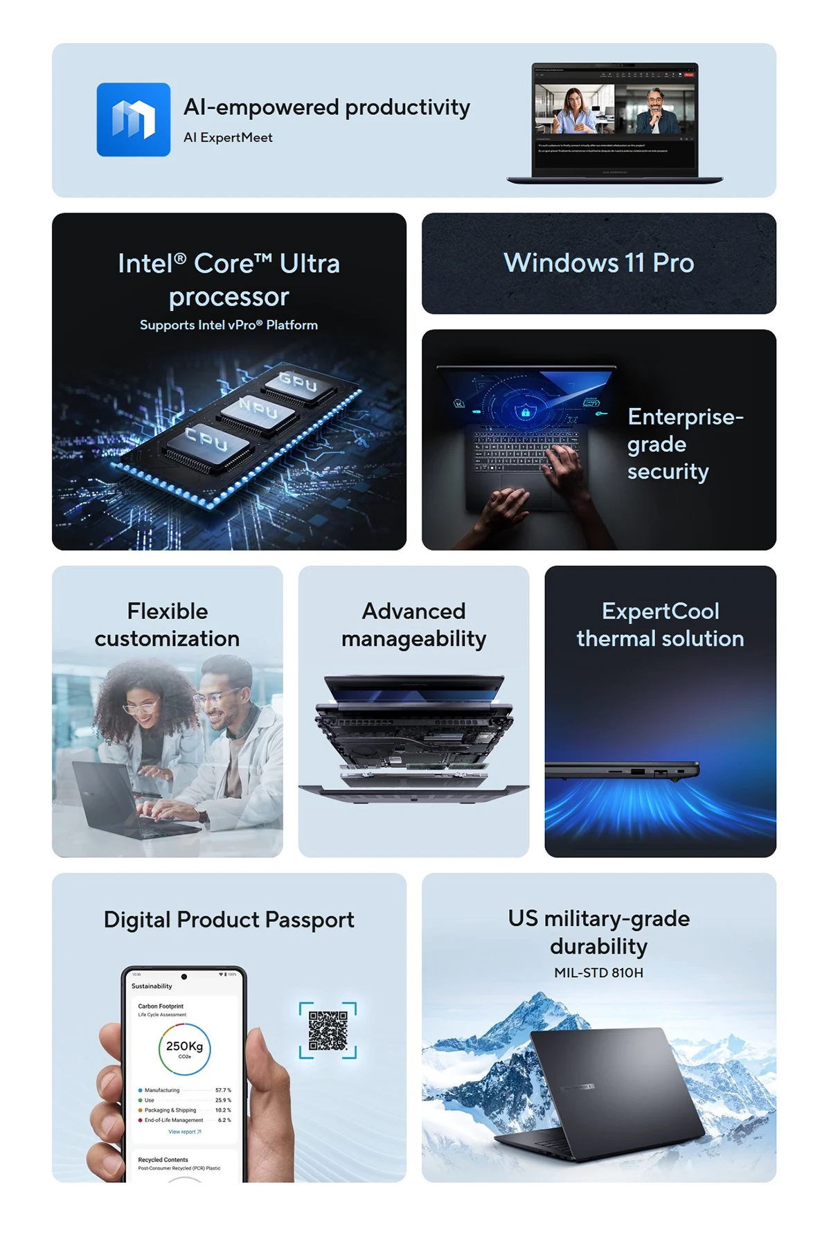 ASUS ExpertBook B5 B5405CCA-NZ0829W Intel Core Ultra 7 255H 16GB DDR5 512GB SSD 14" 2.5K WQXGA Display Business Series Laptop