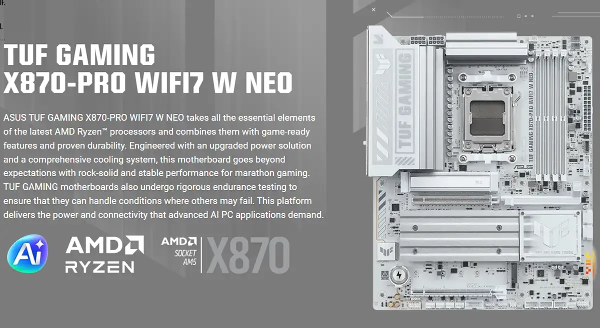 ASUS TUF GAMING X870-PRO WIFI7 W NEO Ryzen AM5 ATX Gaming Motherboard Price in Bangladesh ASUS TUF GAMING X870-PRO WIFI7 W NEO Ryzen AM5 ATX Gaming Motherboard Price in Bangladesh